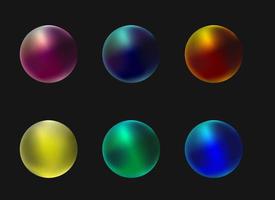 Neon colored pearl icon set, vibrant mesh gradient sphere vector collection, abstract round shape, shiny jewel gem glass. Bright blue, gold, green bubble.