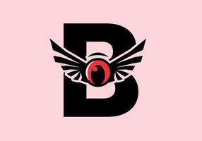 B initial letter with red eye wings vector