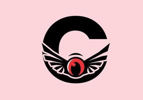 C initial letter with red eye wings vector