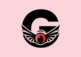 G initial letter with red eye wings vector