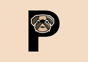 P initial letter with cute doggy head vector