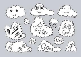 icono de pronóstico del tiempo kawaii. linda nube vectorial dibujada a mano. con escritura divertida mantente fresco, guau y hola. nubes aisladas sobre un fondo blanco gris. ilustración vectorial vector