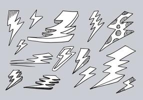 set of hand drawn vector doodle electric lightning bolt symbol sketch illustrations. thunder symbol doodle icon .