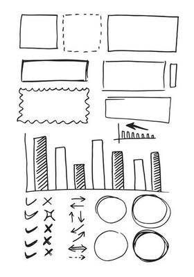 Doodle vector lines and curves.Hand drawn check and arrows signs. Set of simple doodle lines, curves, frames and spots. Collection of pencil effects. Doodle border. Simple doodle set.