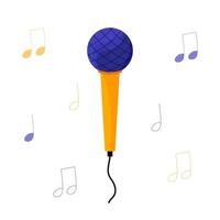 90s microphone. Vector flat illustration of retro old microphone isolated on white background. Vintage colorful 80s and 90s round mic with wire