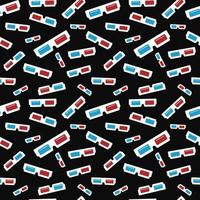 Pattern paper 3d glasses. Vector seamless dark background with anaglyph glasses from 90s. Flat pattern illustration