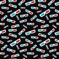 Pattern paper 3d glasses. Vector seamless dark background with anaglyph glasses from 90s. Flat pattern illustration