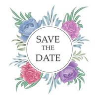 Save the date watercolor floral frame with peony and rose vector
