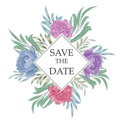 Save the date watercolor geometric floral frame