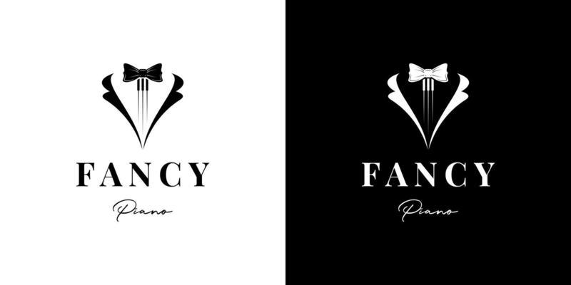 piano tuts bow tie and tuxedo music logo design vector