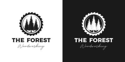 pine tree and grinder logo design vector for woodworking or carpentry