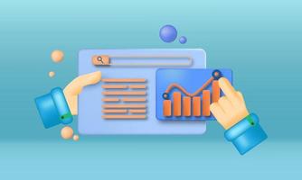 data statistics on tablet with holding hand 3D vector