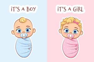 Cute baby in a diaper. Boy and Girl. A set of vector cartoon illustrations -2.