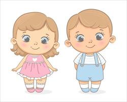 Cute girl and boy. Vector illustration of a cartoon.