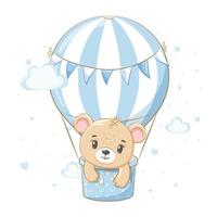 A cute teddy bear is flying in a balloon. Vector illustration of a cartoon.