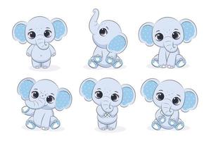 A set of cute elephant boys. Vector illustration of a cartoon.