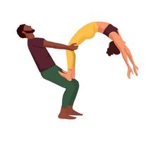 Couple yoga classes. Acro yoga. Man and woman practice yoga. Vector illustration