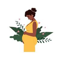 Pregnant african american woman holding her belly. Vector illustration