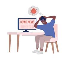 Man scared of covid news semi flat color vector character