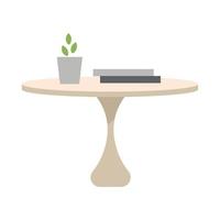 elegante mesa de madera con planta de interior y libros objeto vectorial de color semiplano vector