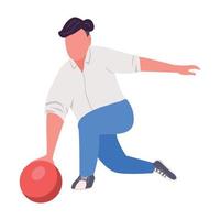 Man throwing bowling ball semi flat color vector character