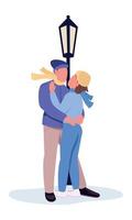 Couples hugging under lantern semi flat color vector characters