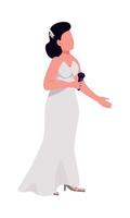 Beautiful bride with microphone semi flat color vector character