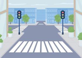 Pedestrian crossing flat color vector illustration