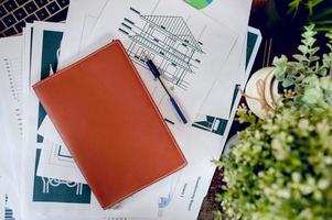 The desk and graph are placed on the business desk. Business concept With copy space photo