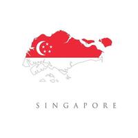 map of Singapore with the flag. simple Republic of Singapore flag isolated vector in official colors. The Singapore is a member of Asean Economic Community  .national flag of Singapore.