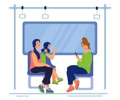 personajes de pasajeros en metro o tren suburbano sentados y mirando la ventana. personas en el transporte público ferroviario. vehículo urbano y transporte. ilustración vectorial plana aislada. vector