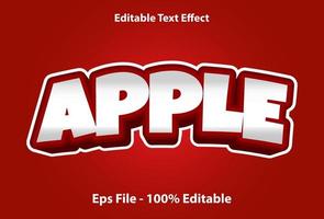 efecto de texto de manzana editable con color rojo. vector