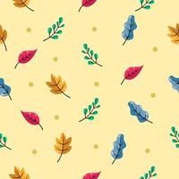 Seamless leaves pattern with yellow, red, blue and green. Endless Background. Yellow background. vector