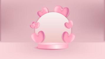 3d realistic podium and love with pink background. vector