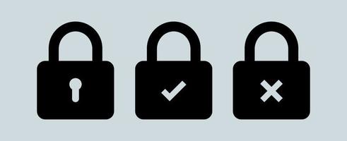 Padlock icon collection with black colours. Security lock sign. Secure protection symbol. vector