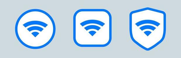 Wireless and wifi icon or sign for remote internet access. Different blue and white wifi icon set. vector