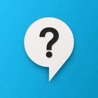 Blue square banner with chat bubble and question mark icon. Help symbol. vector