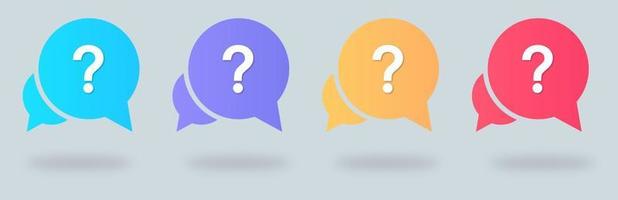 Question mark icon set. Colorful help sign speech bubble.