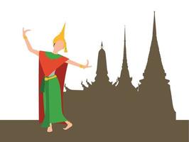 The girl in the Thai dancer's outfit is dancing. vector