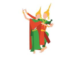 The man and woman in the Thai dancer's outfit is dancing . vector