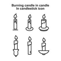 Burning candle in candle stick line icon template black color editable. candle stick line icon symbol Flat vector illustration for graphic and web design.