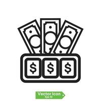 iconos de línea de pago y dinero. conjunto de iconos lineales de vector de dólar y efectivo.