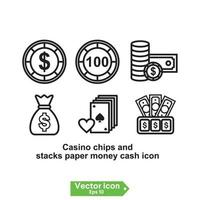 iconos de línea de pago y dinero. conjunto de iconos lineales de vector de dólar y efectivo.