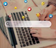 Social Media Content, Search Button with Social Media Icons photo