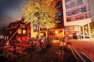 Beautiful calm night view of Amsterdam city photo