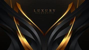 Gold curve line on black luxury background with glitter light effect decoration. vector