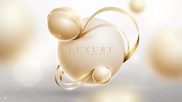 Luxury background with realistic 3d ball and gold ribbon element with glitter light effect decoration and bokeh.