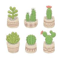 varios de suculentos y cactus en una olla pequeña y linda vector