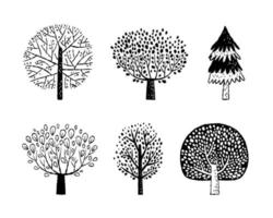 árboles vectoriales de arte lineal en color blanco y negro vector
