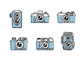 set of line drawn retro camera